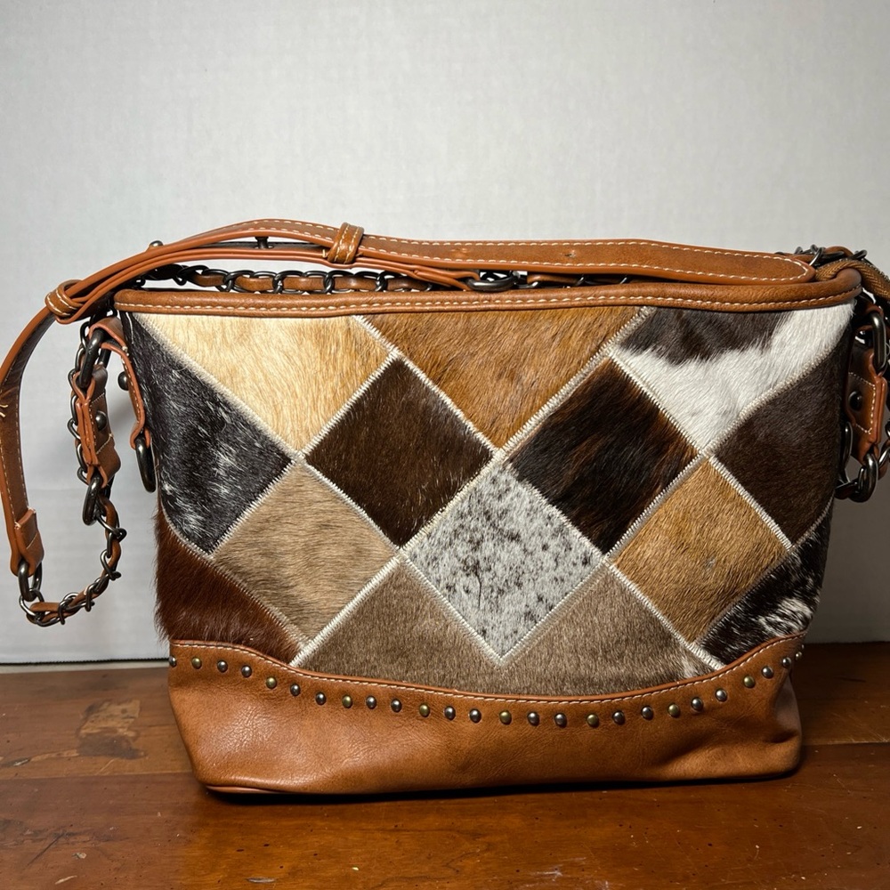 Trinity Ranch Leather Purse Cowhide Faux Bag Chain Shoulder Bag Crossbody